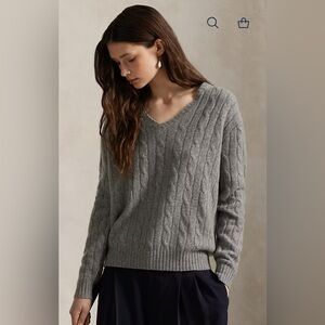 Ralph Lauren 100% Cashmere Charcoal V-Neck Sweater